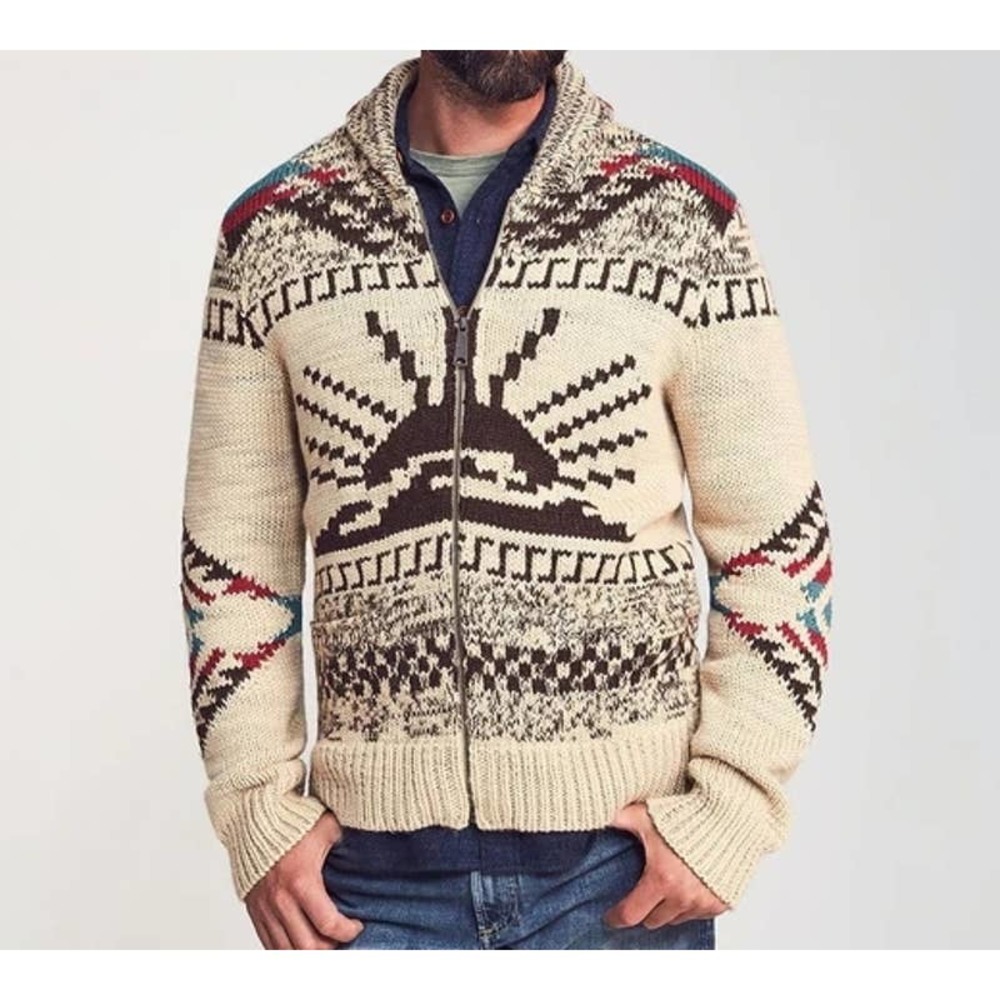 Faherty Sun & Wave Cowichan Zip Up Cardigan Sweater Size M New Wool Alpaca